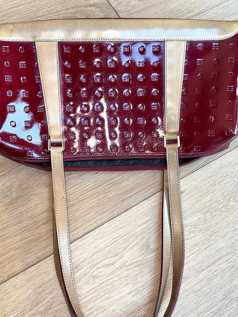 Arcadia Patent Tote in Red & Gold